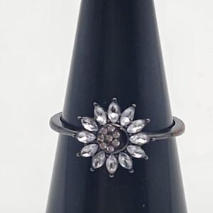 Fragrant Jewels Black Flower & Moon Ring (6.75)
